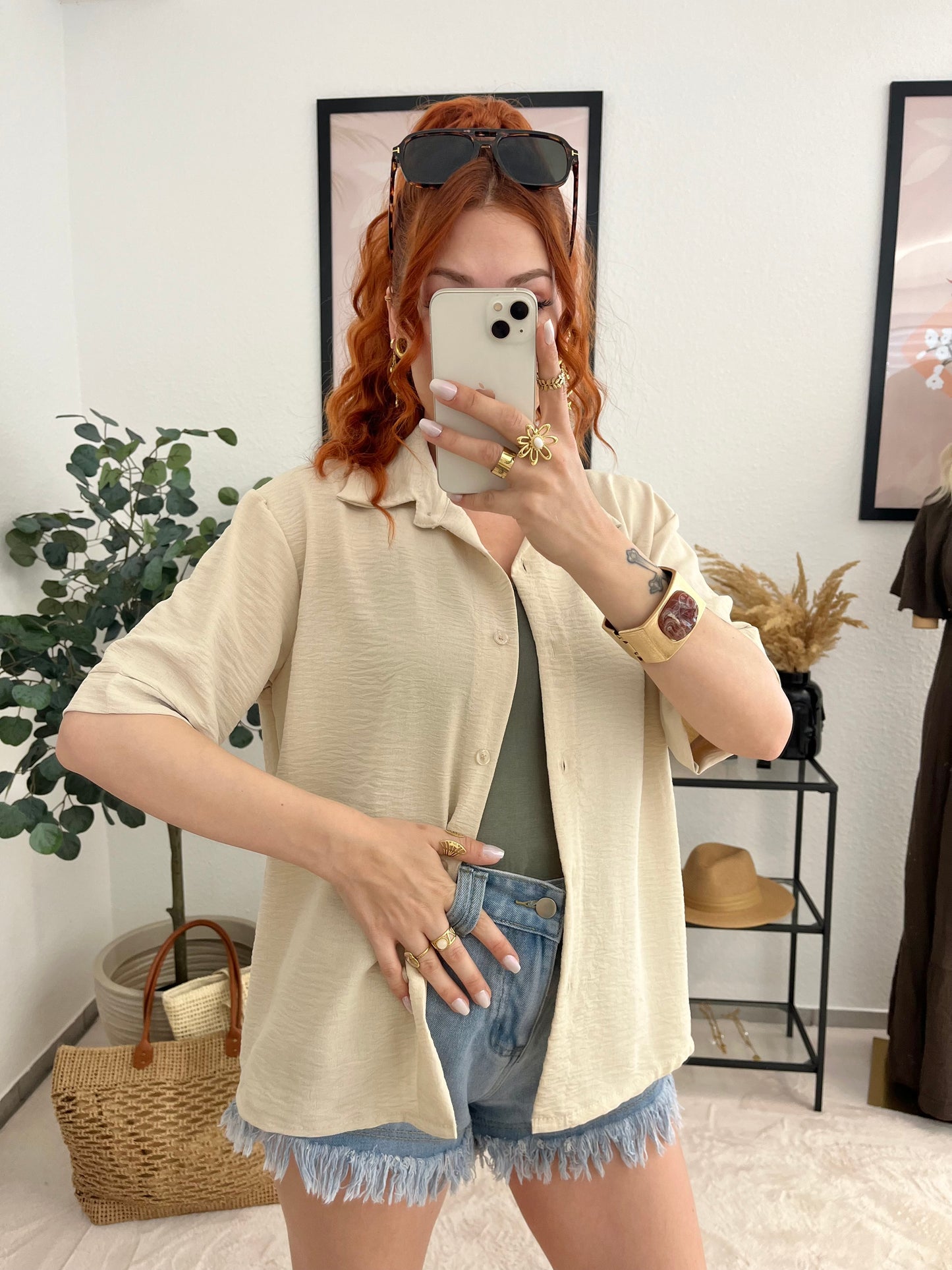 Bluse "Melli" creme - kurzarm Sommerbluse