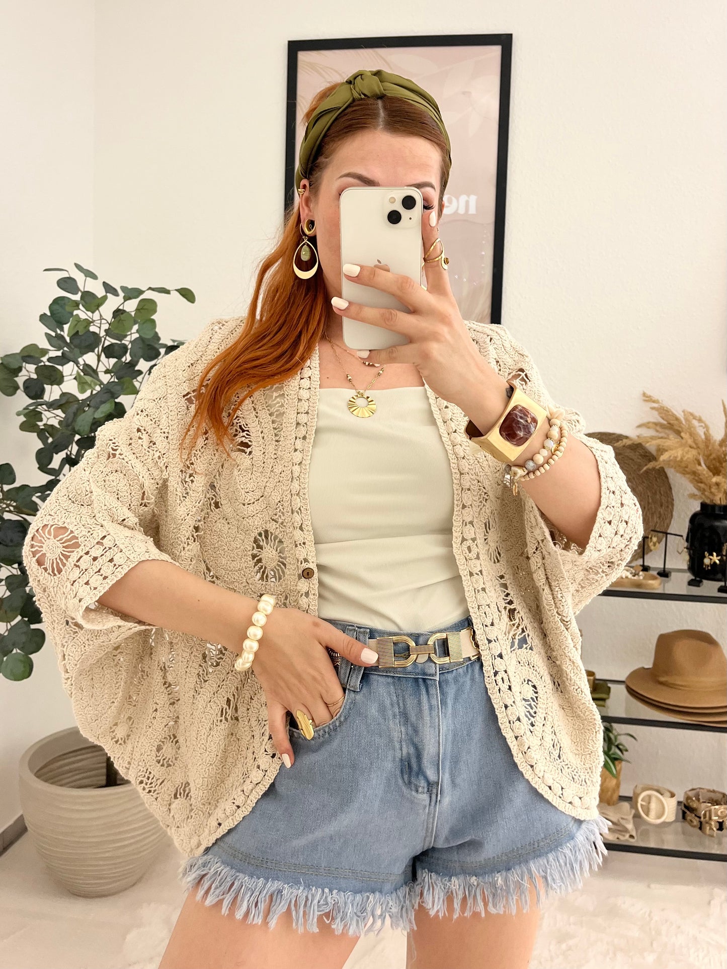 Jacke "Talia" creme - Boho Jäckchen im Häkelook