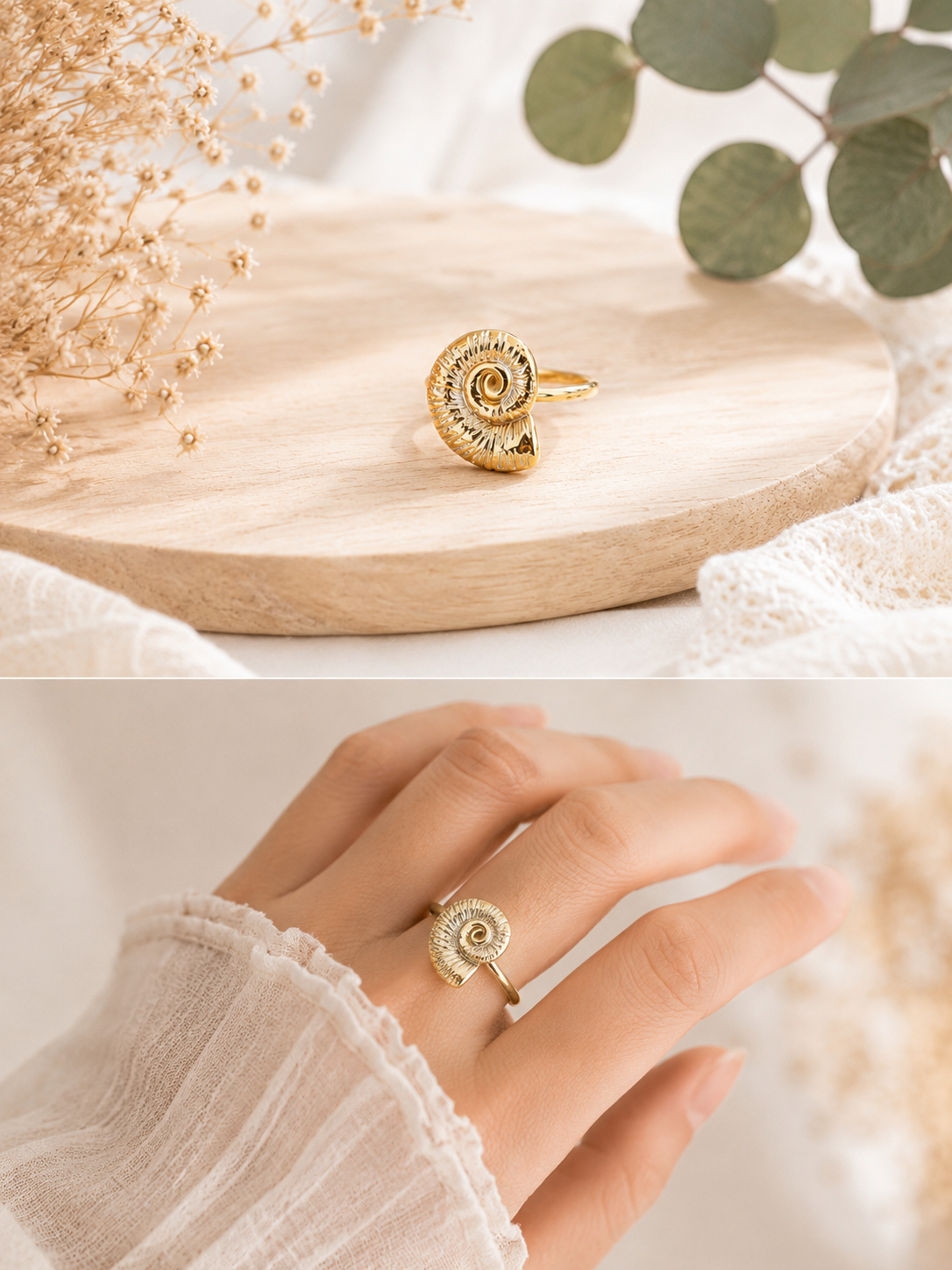 Ring "Muschel" Silber/gold - Größenverstellbar