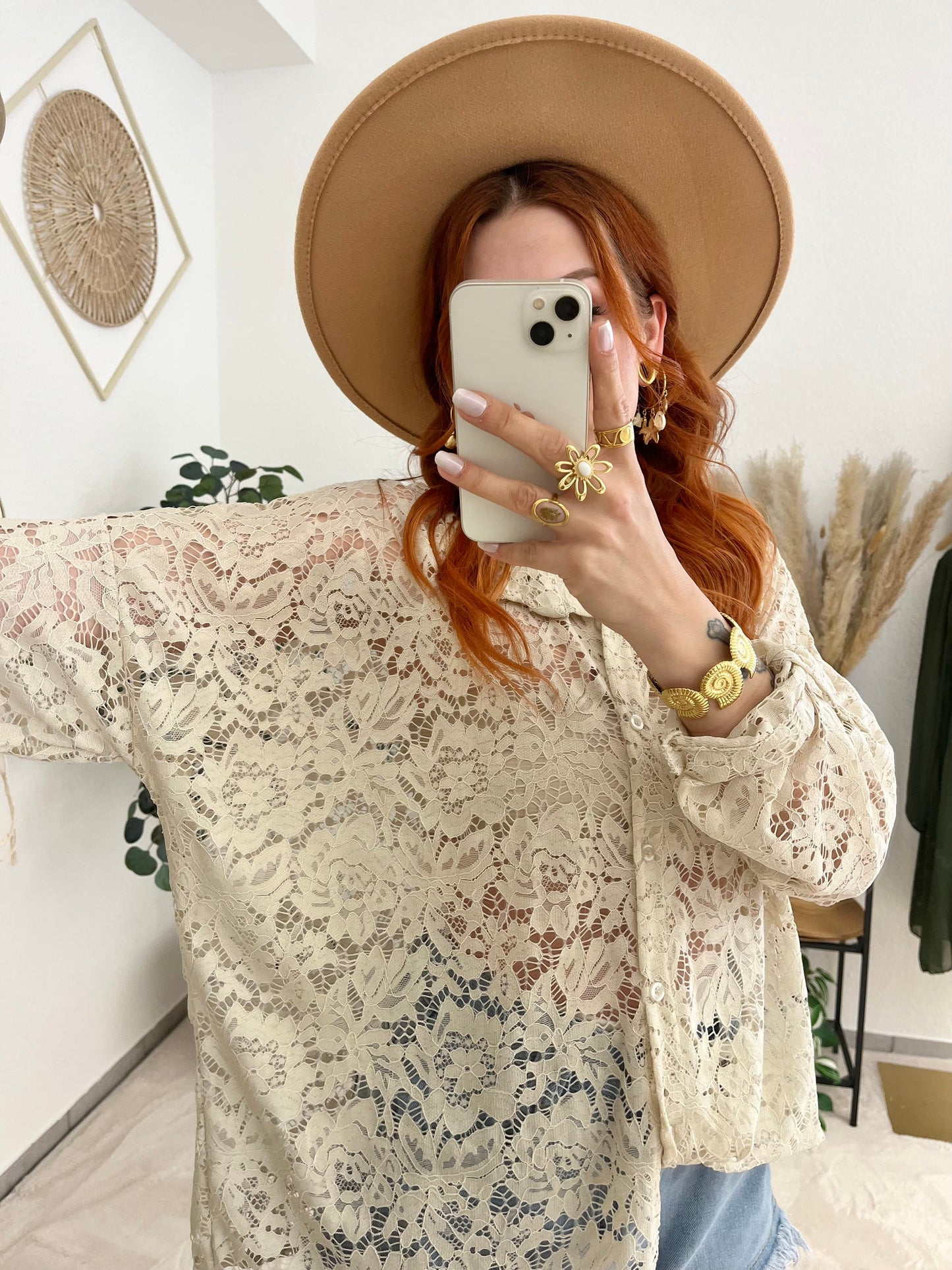 Bluse "Nora" beige - Bluse aus Spitze