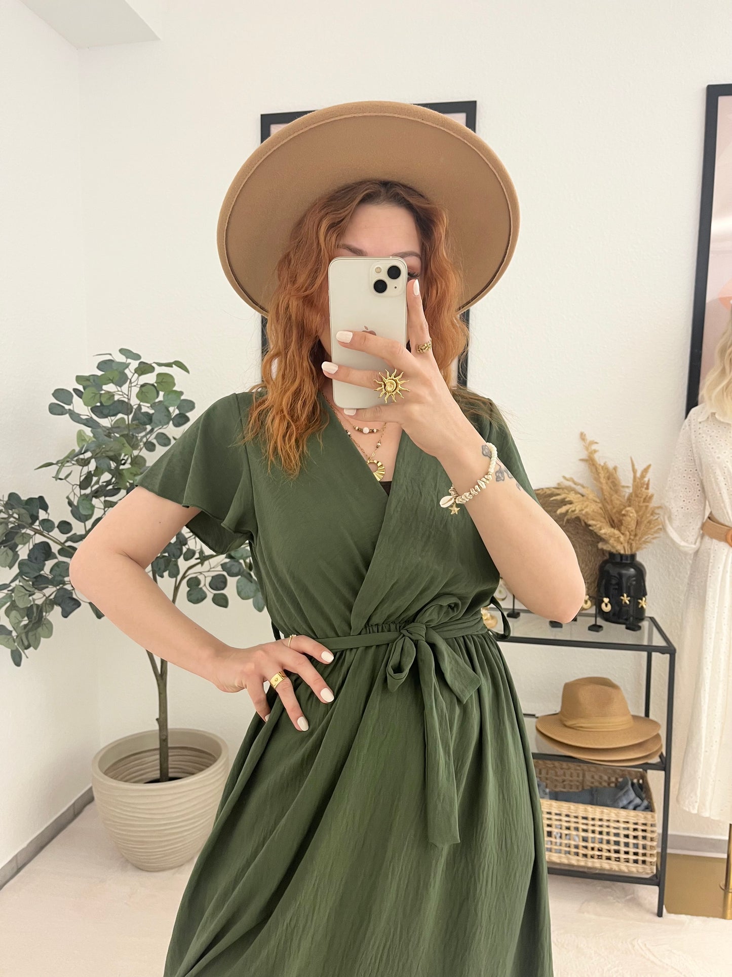 Kleid "Laureen" khaki- leichtes Kleid in Wickeloptik