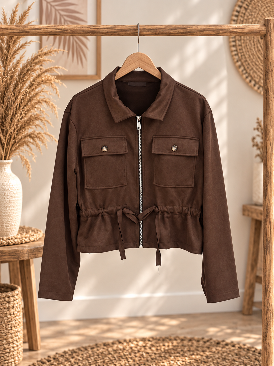 Jacke "DAISY" - Wildlederlook Jacke Schwarz / Braun