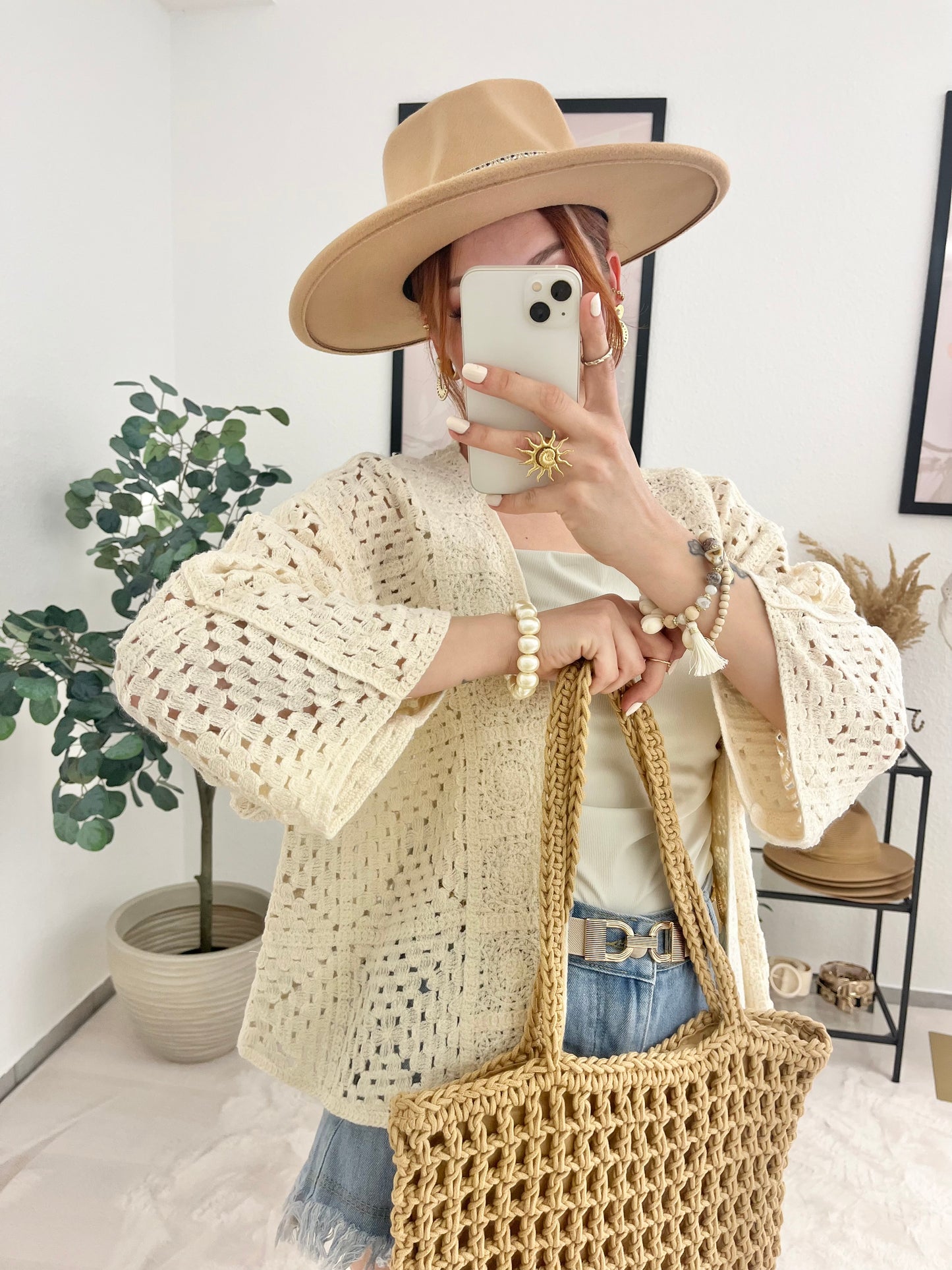Jacke "Diane" creme - Strickjäckchen im Bohostil
