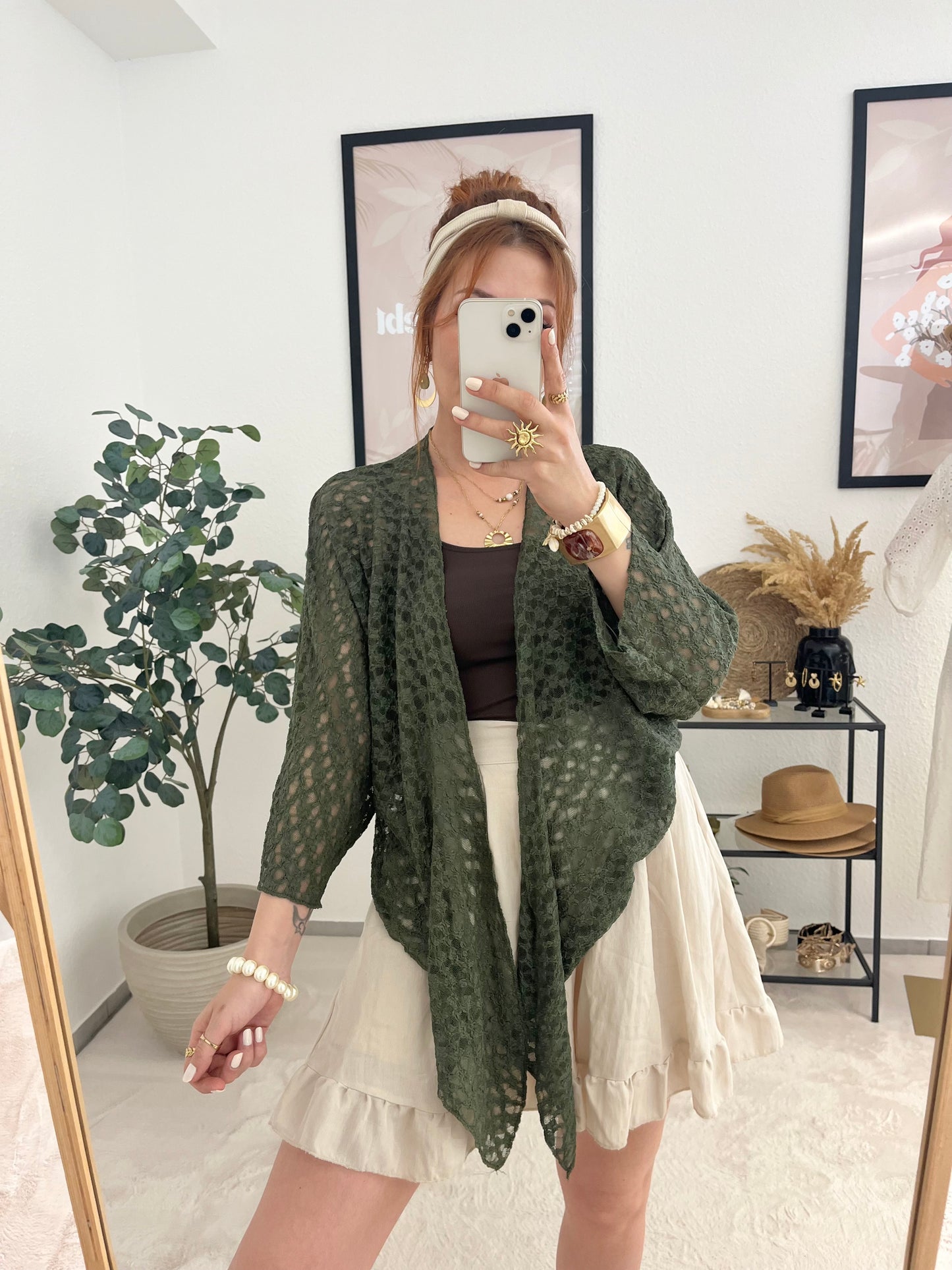 Jäckchen "Aurelia" khaki- Spitzenjacke zum Knoten