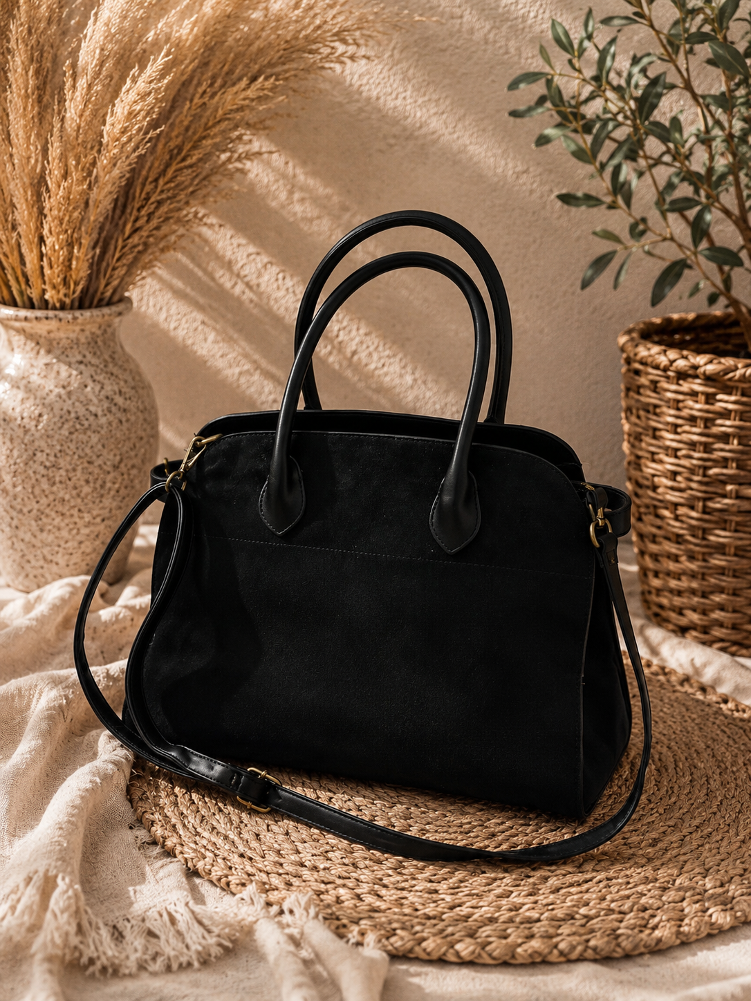 Wildlederoptik Henkeltasche "LUCIA" mit Tragegurt - in verschiedenen Farben