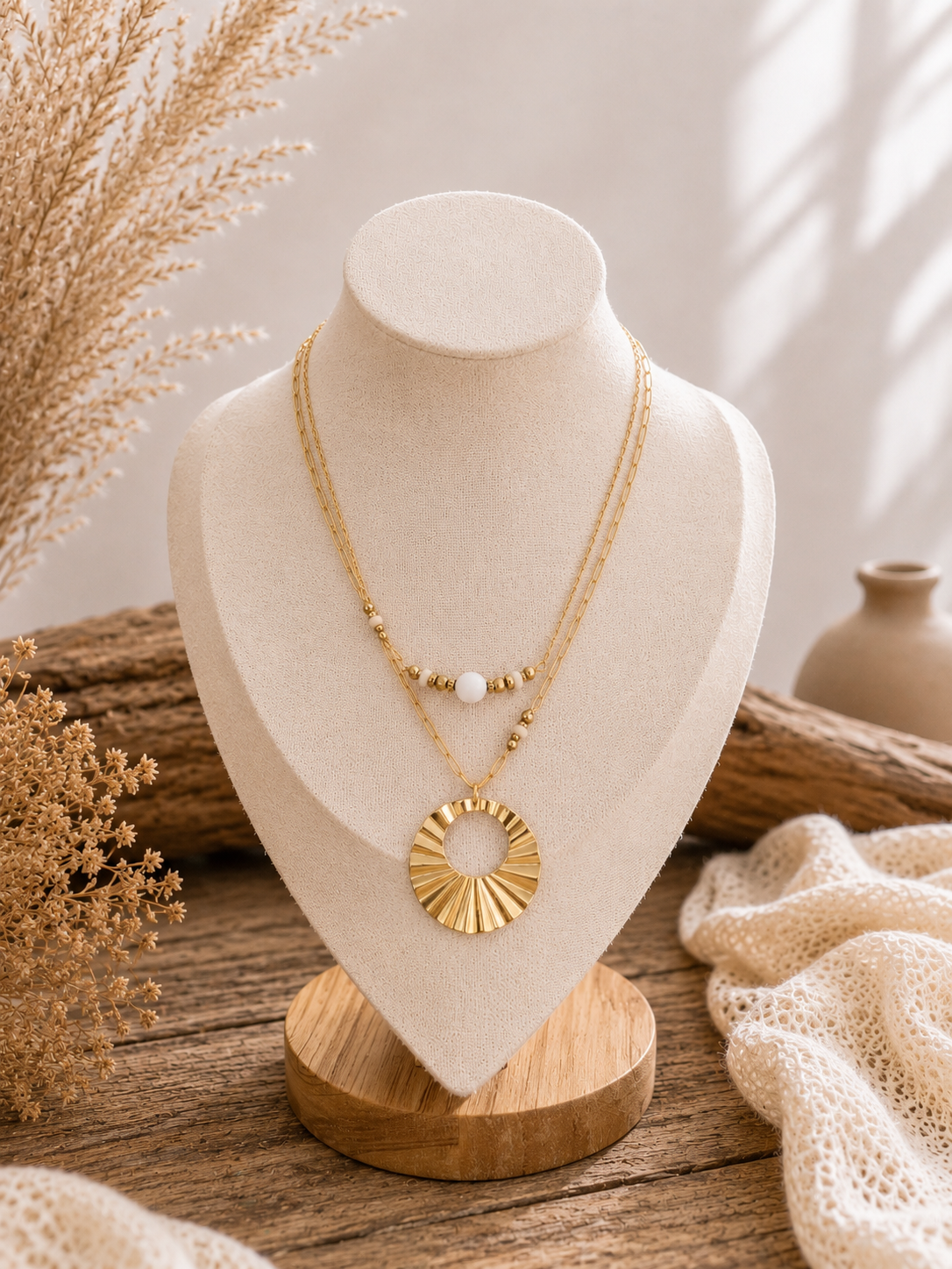 Kette "Kaylia" gold - Doppelkette mit Steinelementen und Anhänger