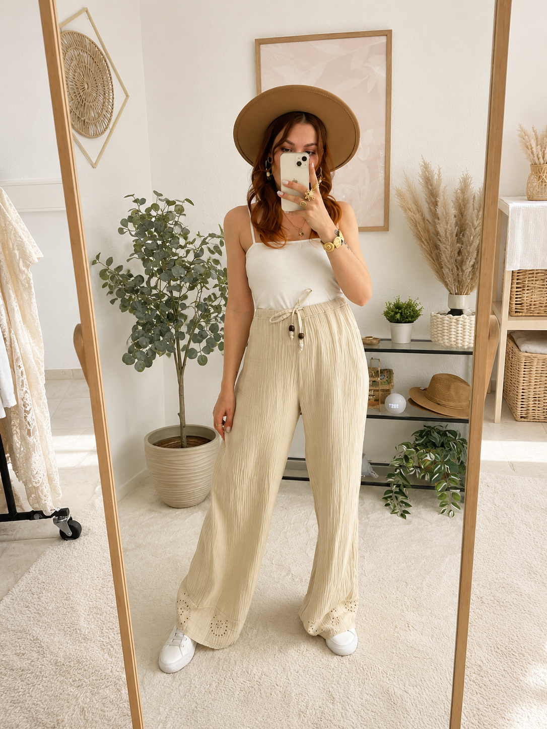 Hose "Leonie" beige - Musselinhose