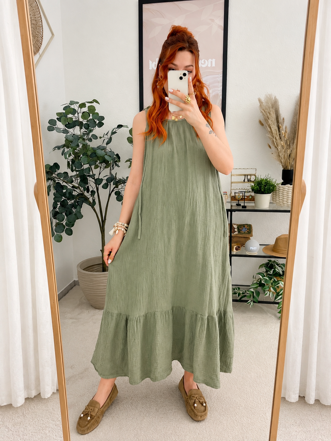Kleid "Alzira" khaki - Musselinkleid