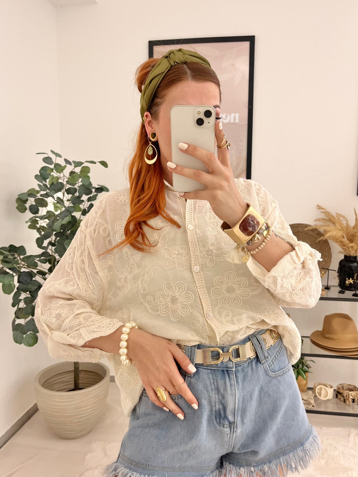 Bluse "Liandra" creme - bestickte Bluse im Boho-Look