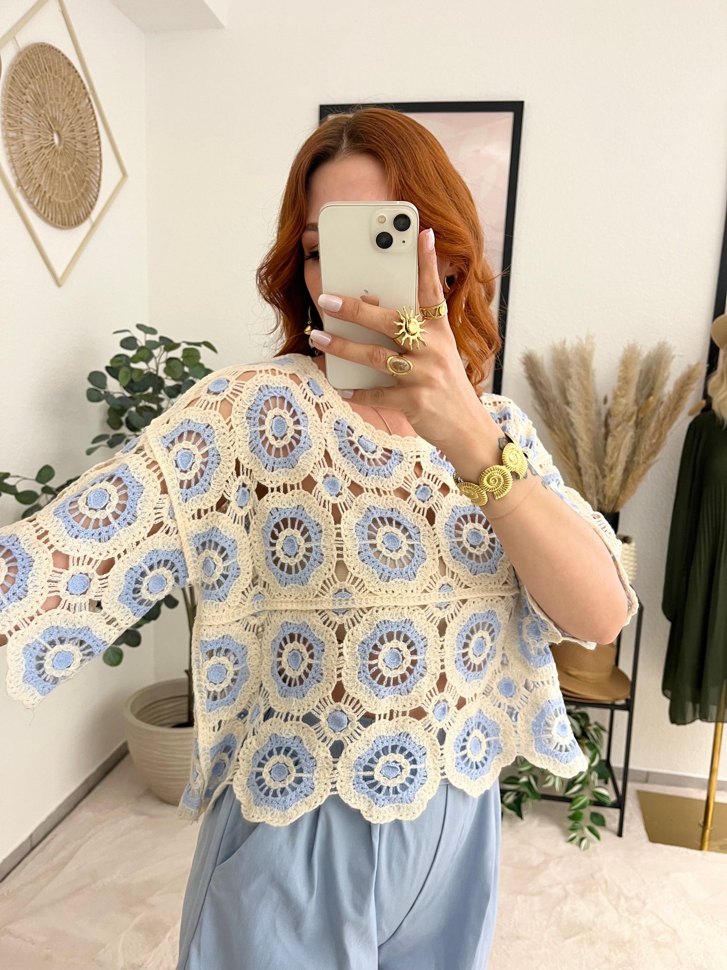 Oberteil "Angie" blau - Häkeloberteil Boholook