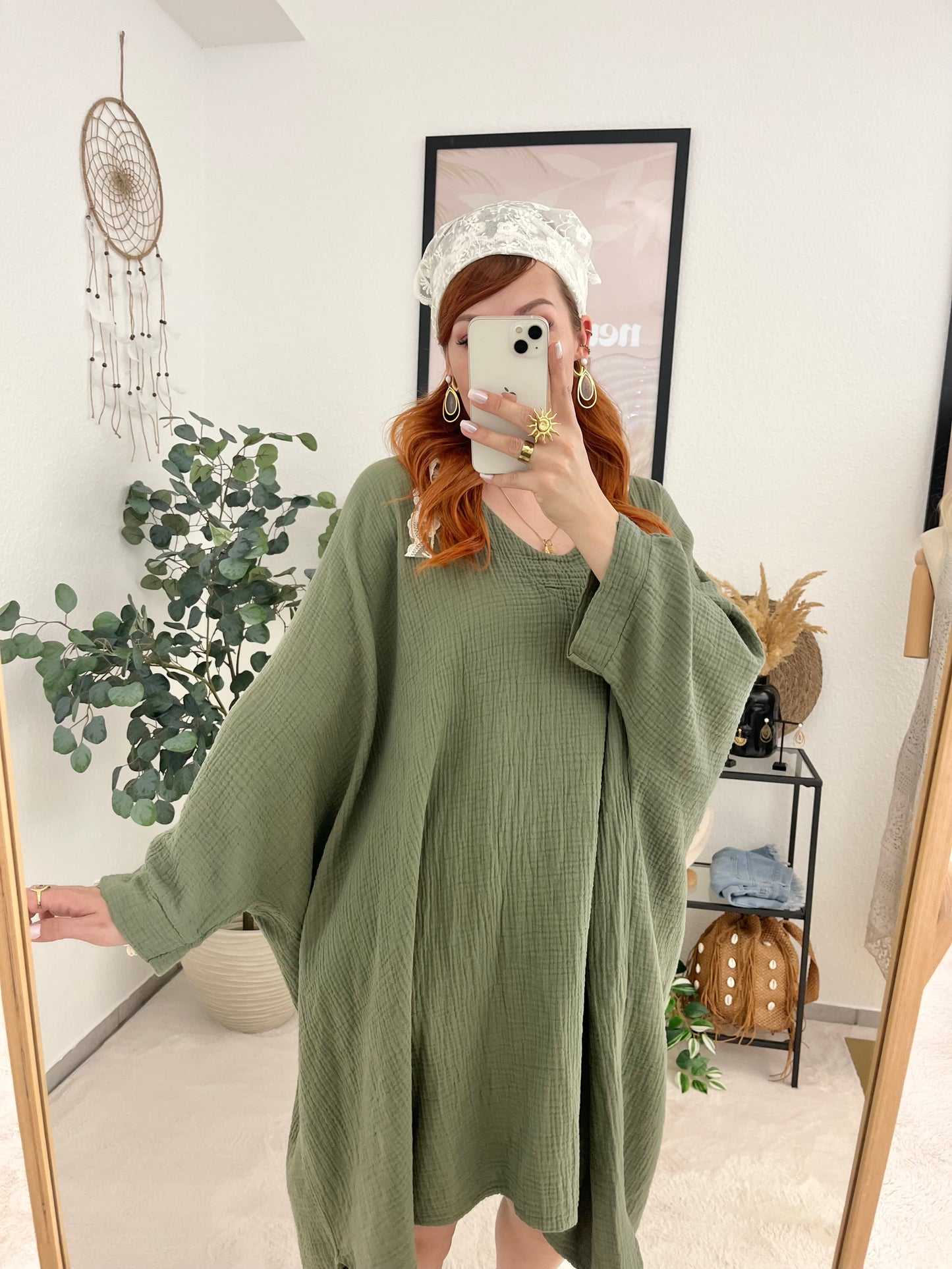 Musselinkleid "Tatiana" khaki - leichtes Baumwollkleid