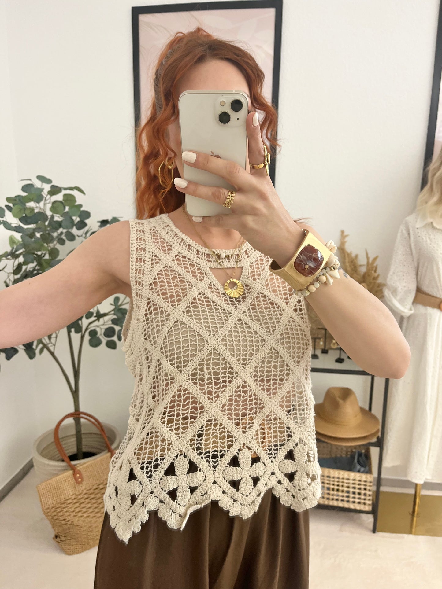 Bohotop "Claudi" creme - Häkeltop