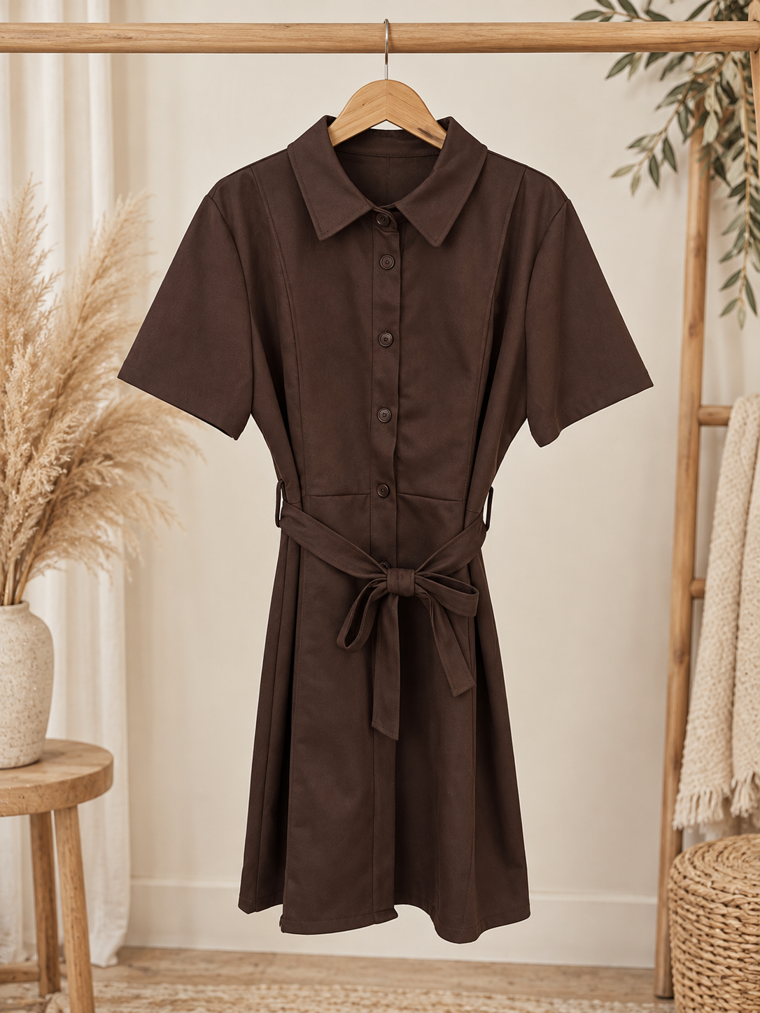 Kleid "SUSA" - Wildlederlook Knopfkleid in Braun - verschiedene Größen