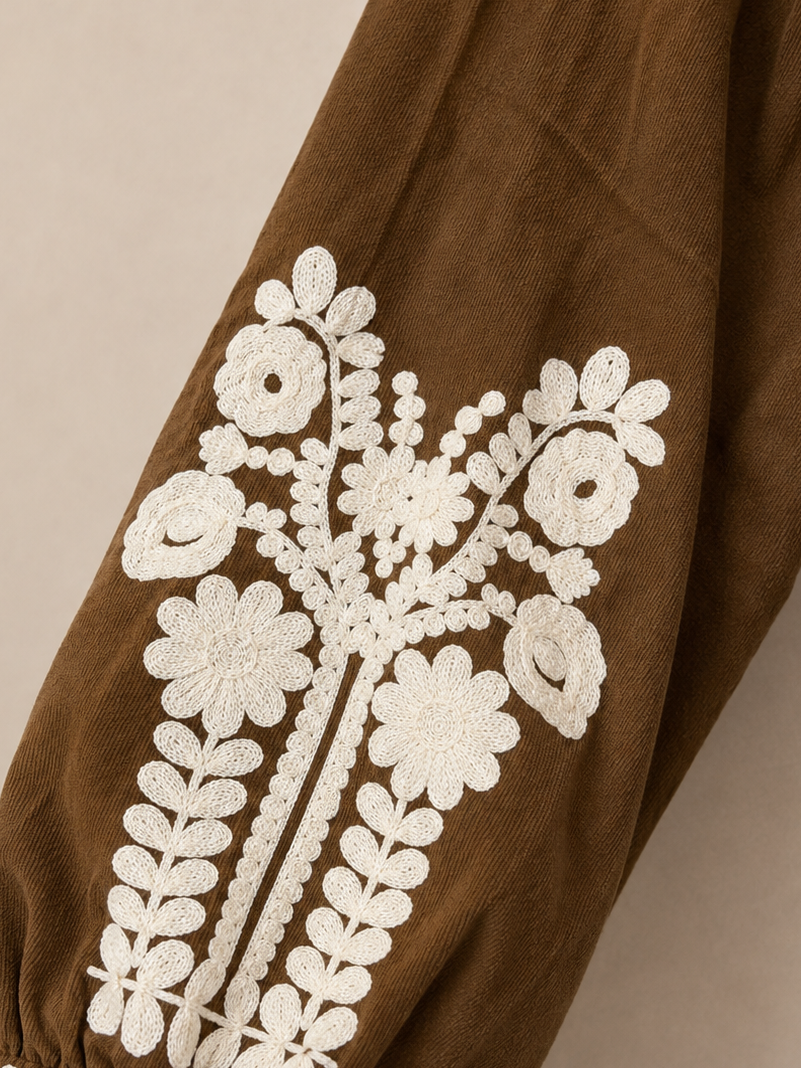 Bohobluse "SARA" braun - mit Bestickung - in verschiedenen Größen