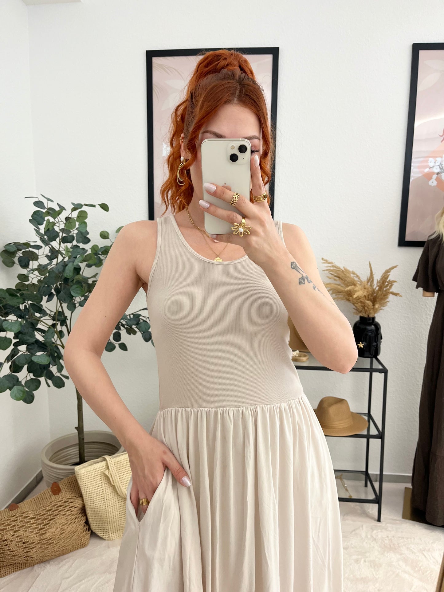 Kleid "Penelope" creme - leichtes Sommerkleid mit Taschen