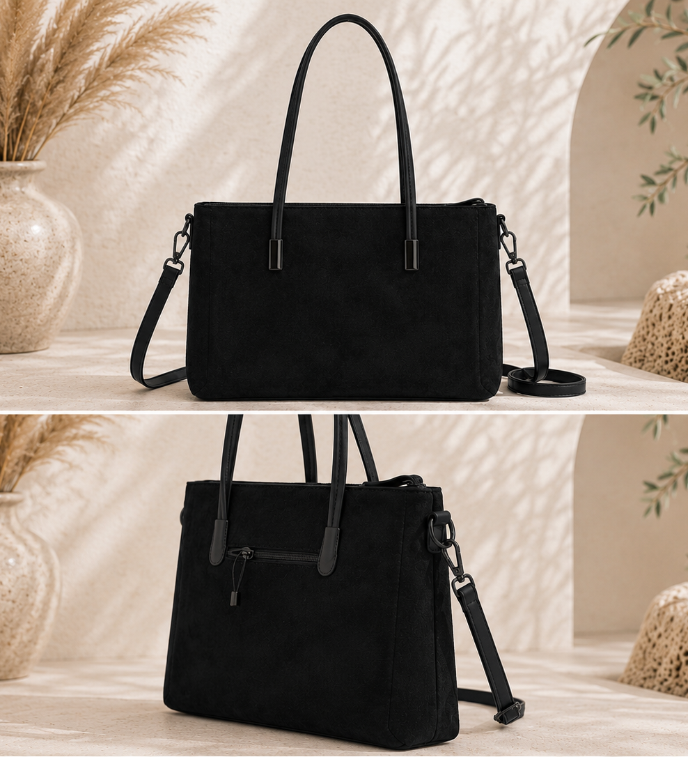 Tasche "Luxy" - Tragetasche im Wildlederlook schwarz- zwei Größen