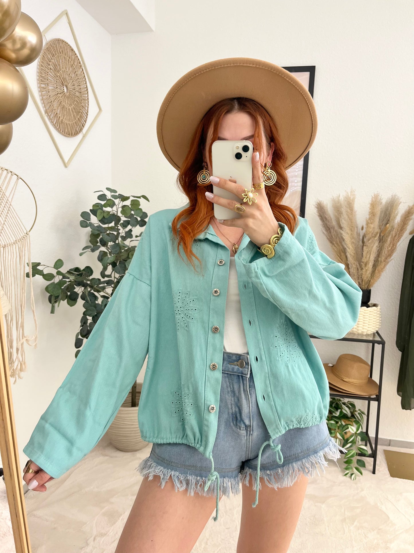 Jeansjacke "Monika" mint - Bohostil Jacke