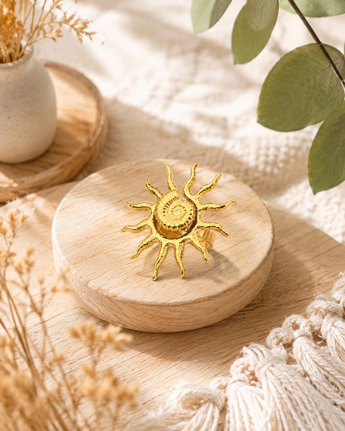 Ring "Sonne" gold - Statement Ring - Größenverstellbar