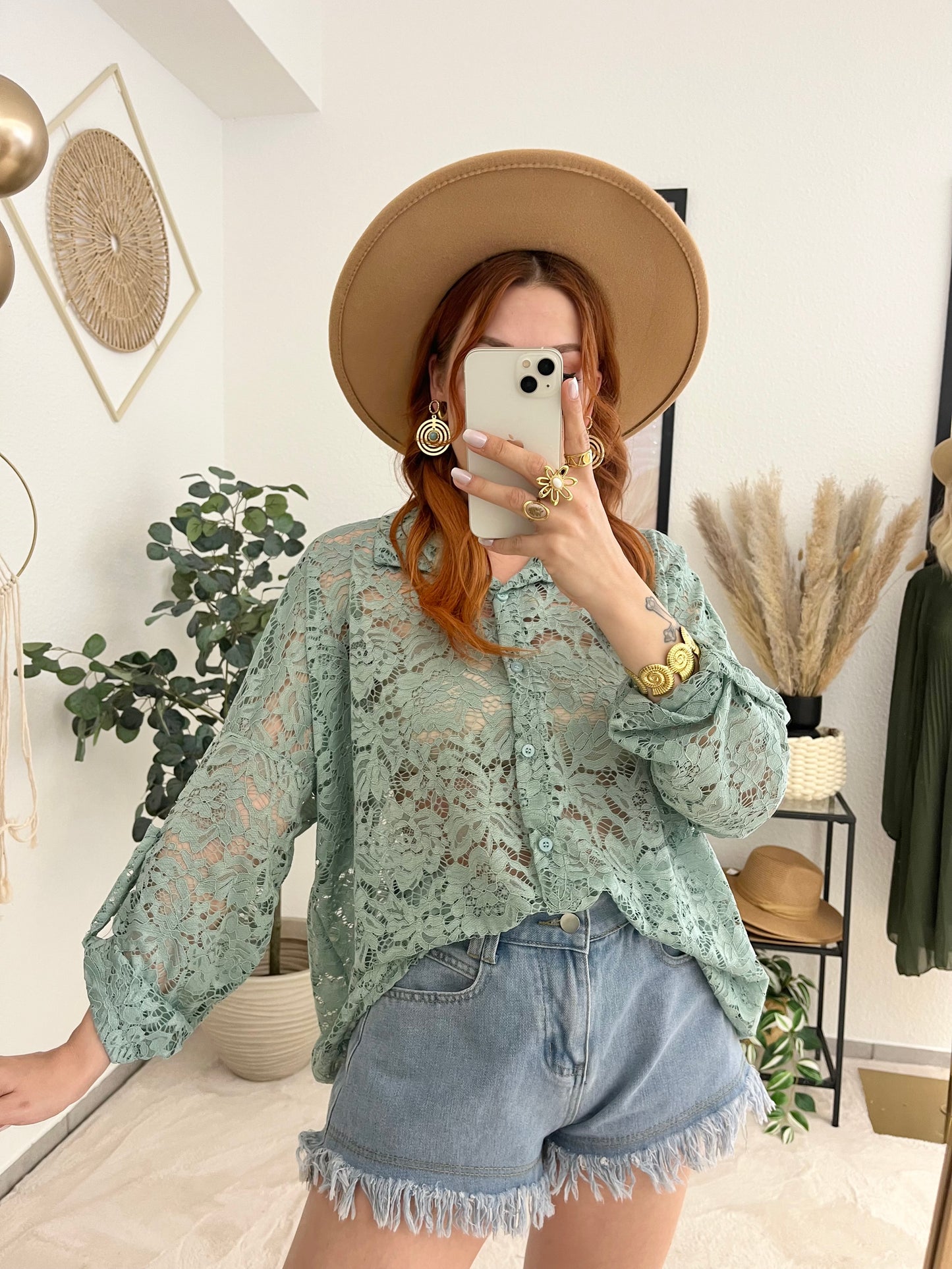 Bluse "Nora" mint - Bluse aus Spitze