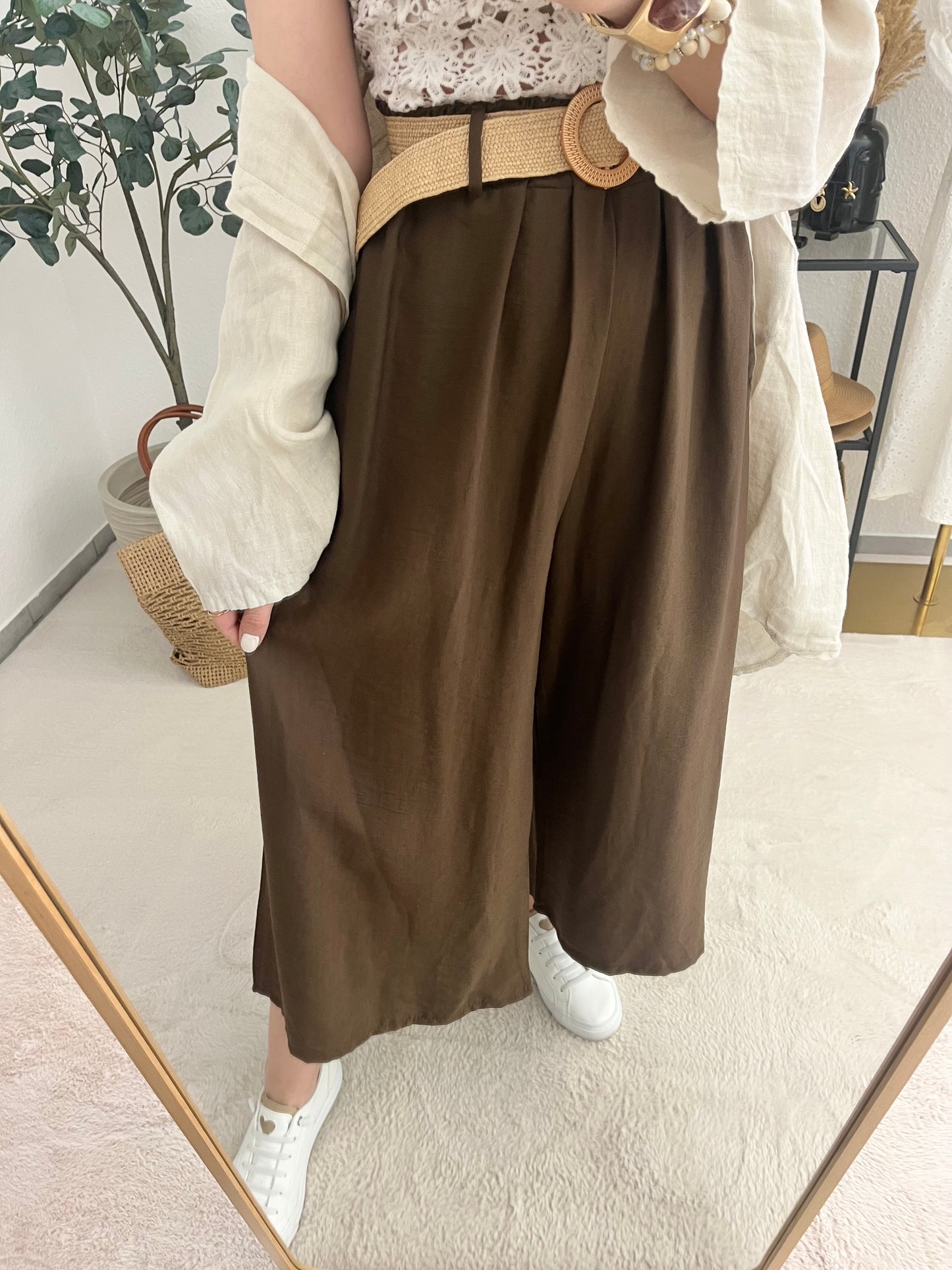 Hose "Aria" Braun - mit Gürtel leichte Hose