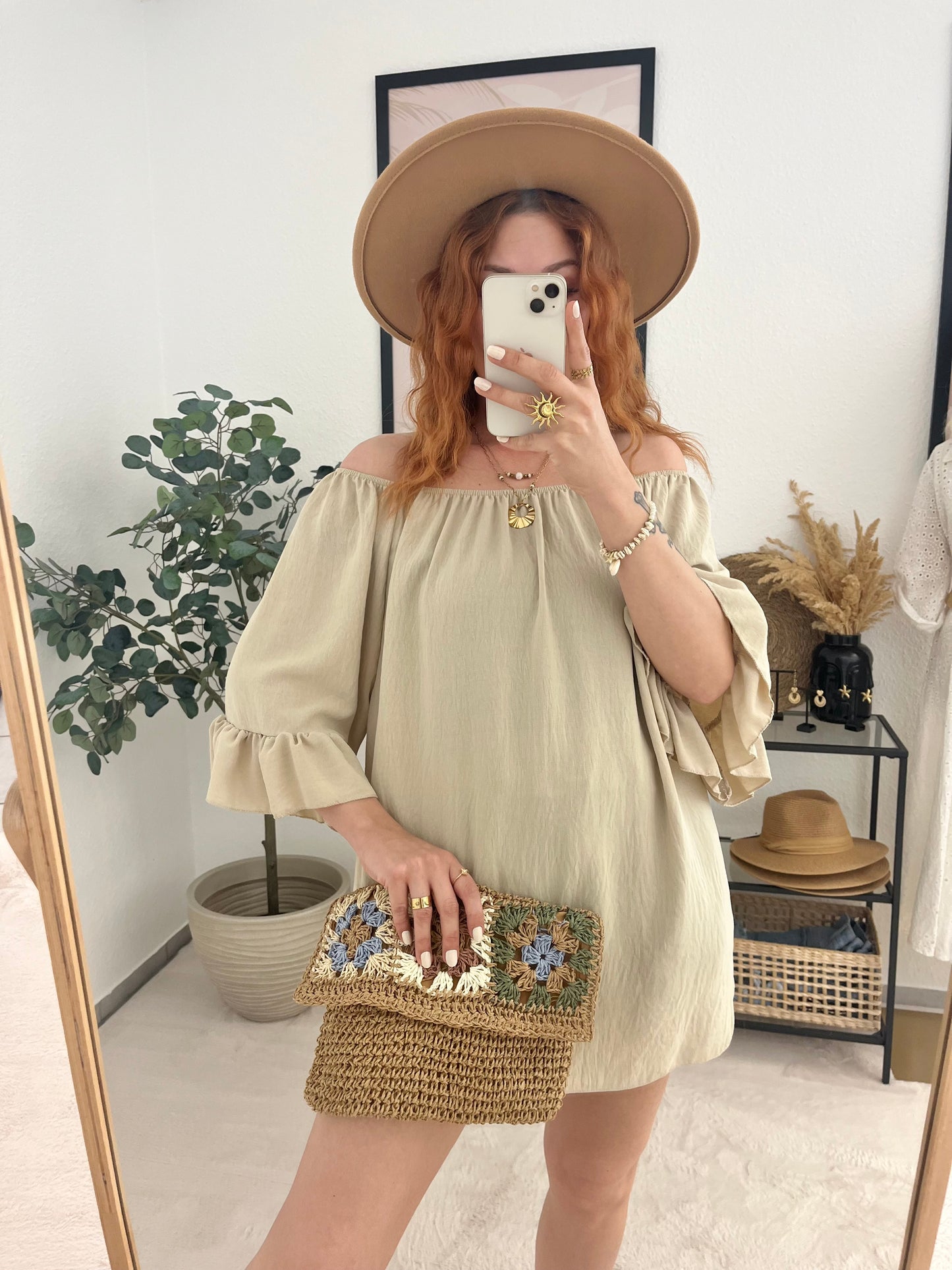 Bluse "Joyce" creme - lange Bluse Offshoulder