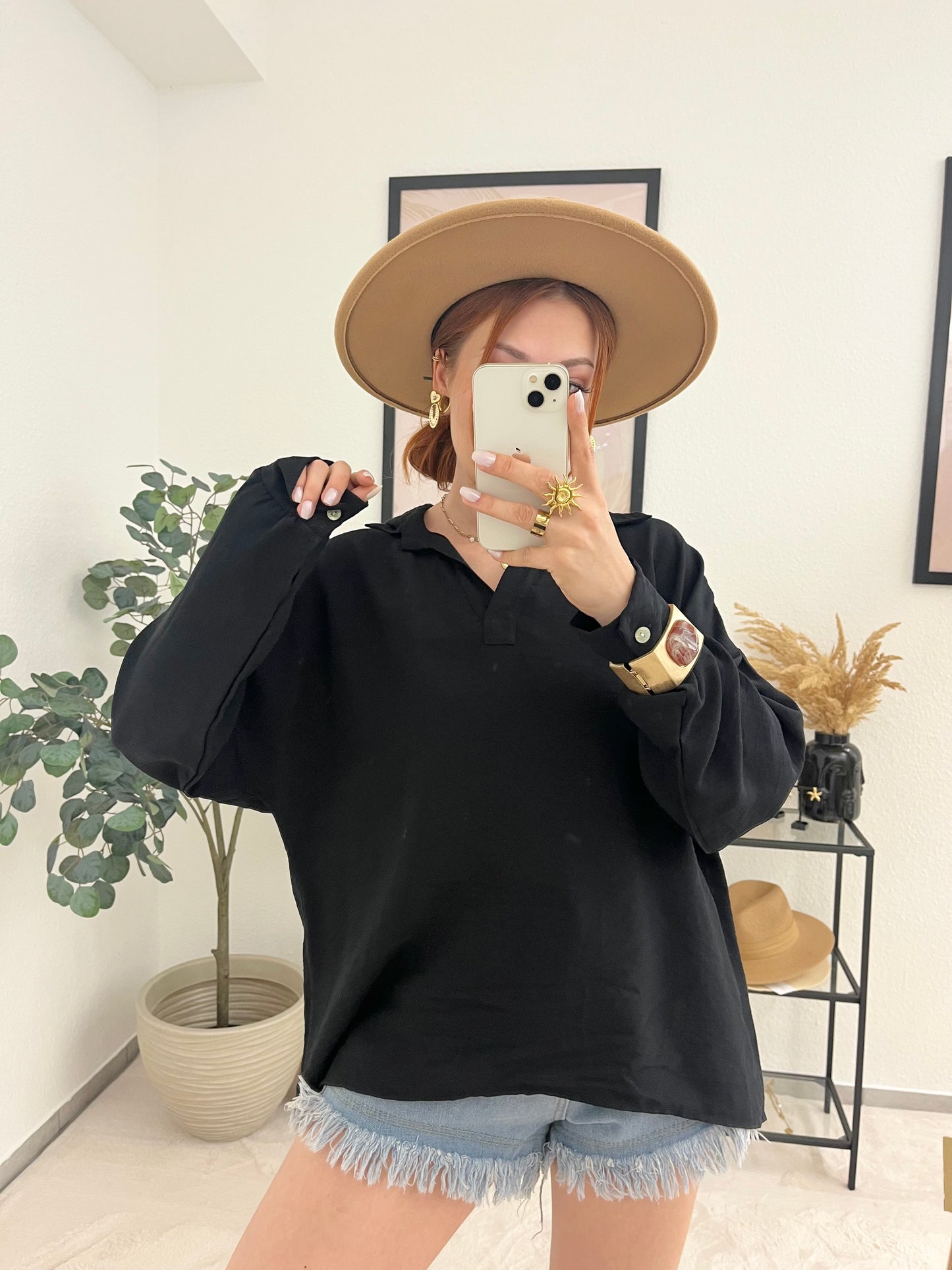Bluse "Joline" schwarz - langarm Bluse mit Kragen