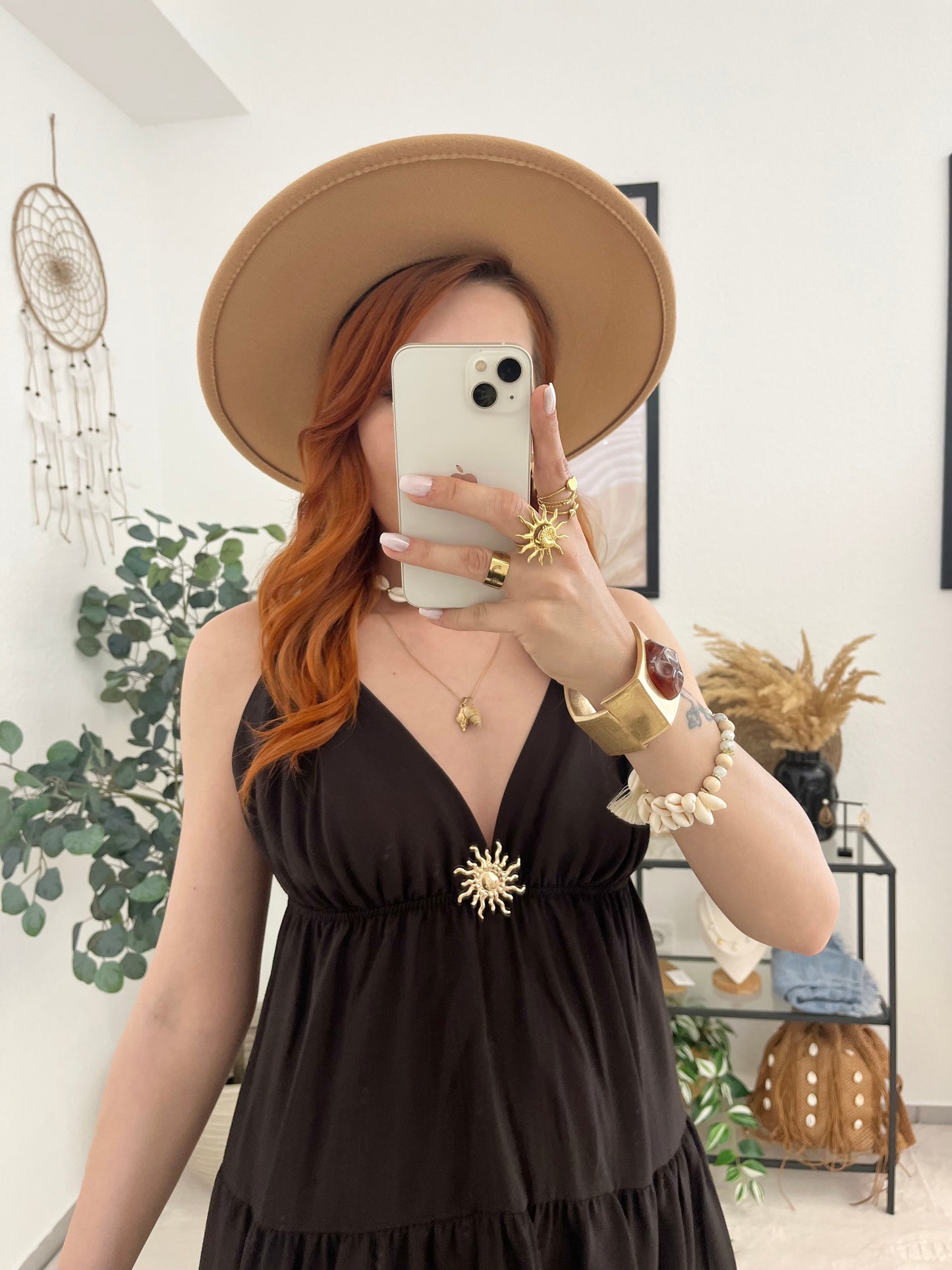 Kleid "Nicoletta" braun - süßes Sommerkleid mit Brosche