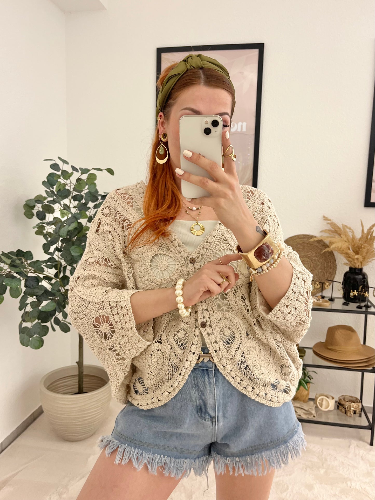 Jacke "Talia" creme - Boho Jäckchen im Häkelook