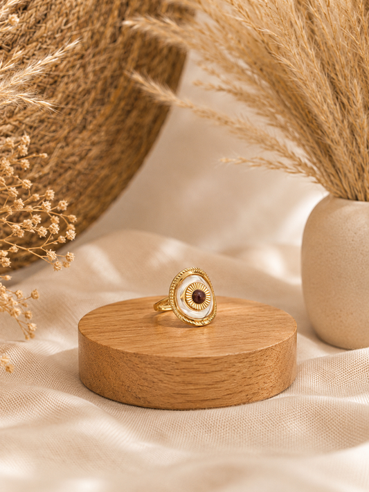 Ring "Mohni" - gold mit braunem Stein - Größenverstellbar
