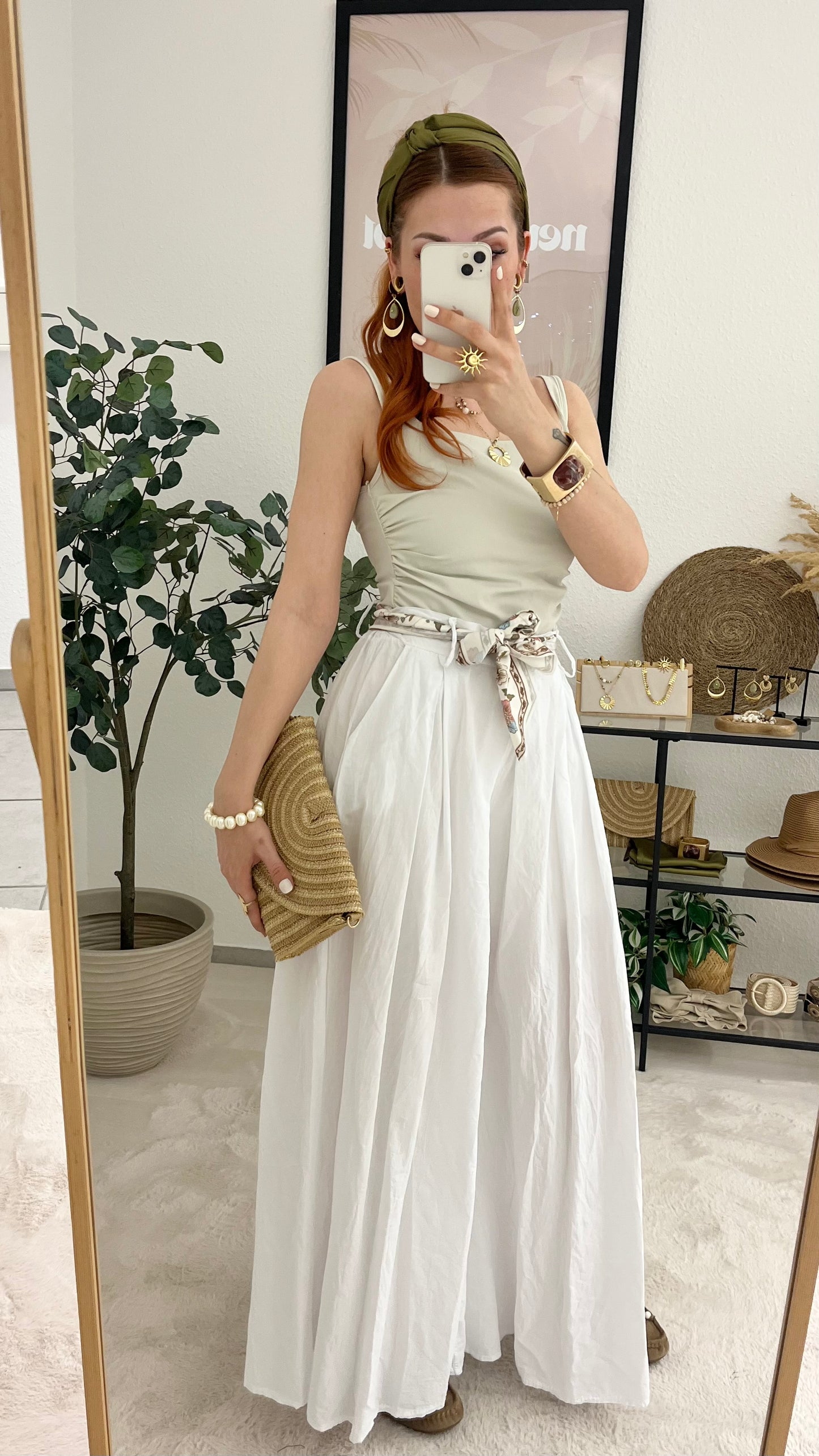 Hose "Elodie" weiß - weite leichte Hose mit Schlag