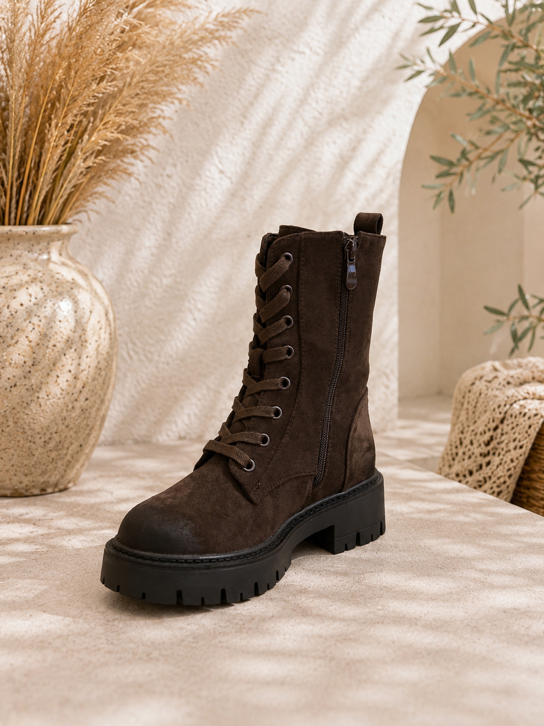 Stiefel "BECKY" mit Schnürrung in Braun