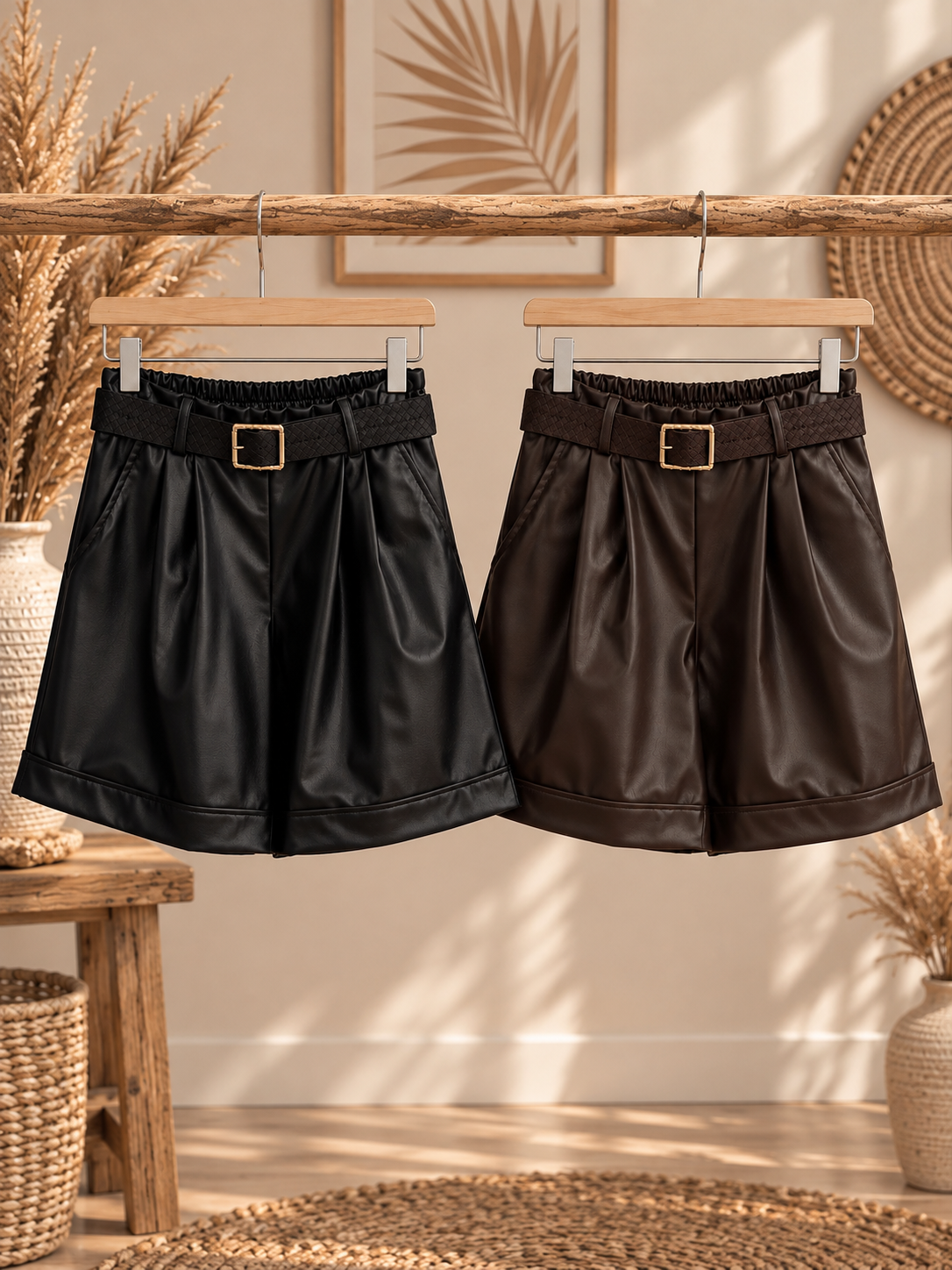 Ledershorts "NALA" - Braun/Schwarz