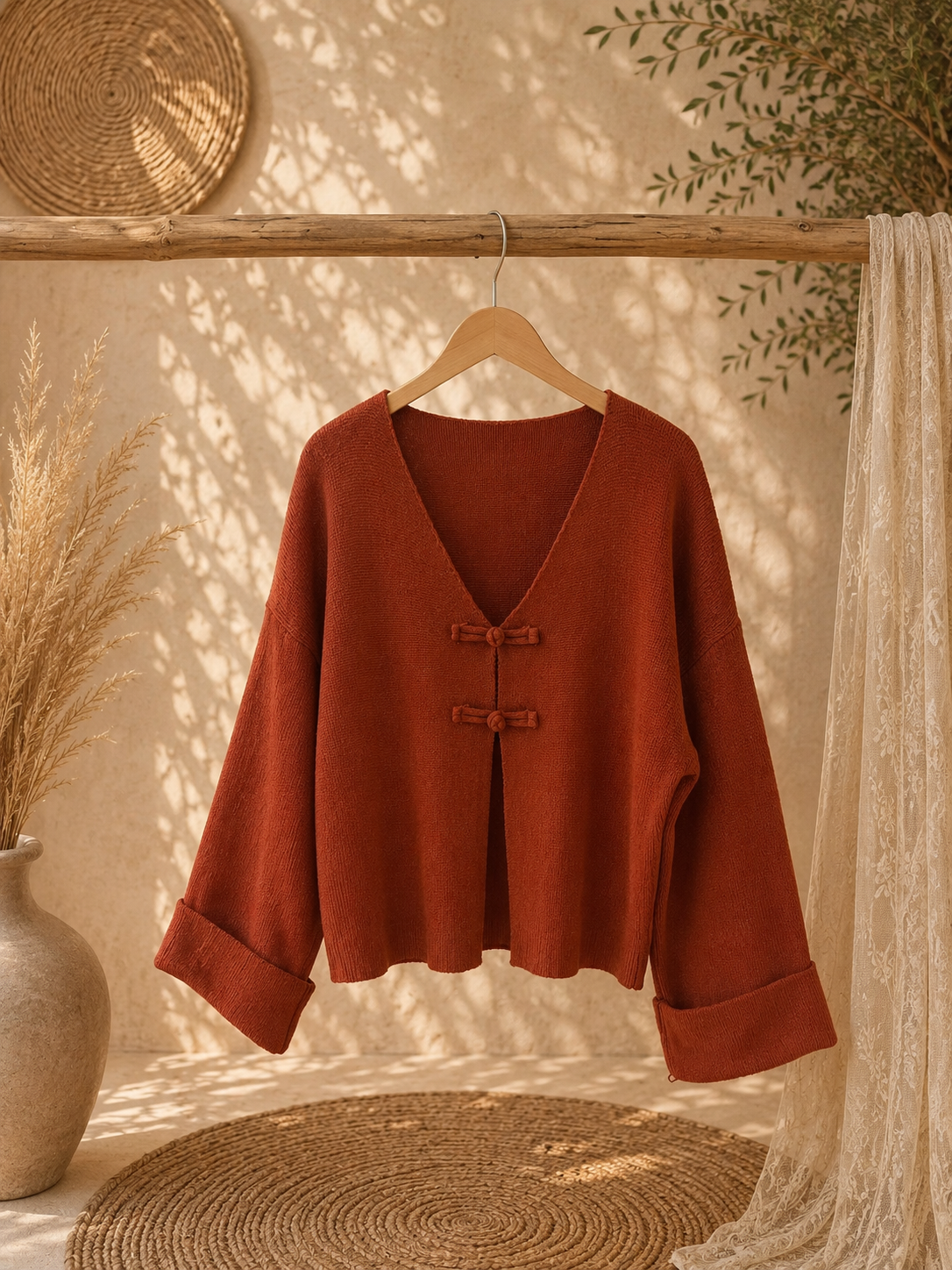 Strickjacke "AMIRA" - mit Knotenknöpfen und weitem Arm - verschiedene Farben