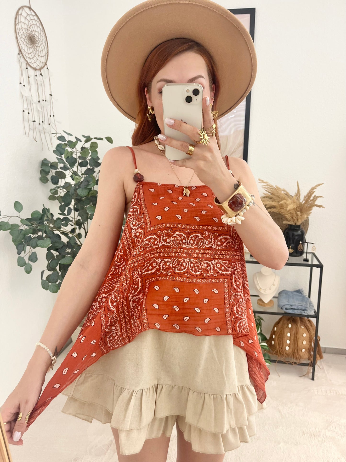 Top "Bandani" kupfer - leichtes Sommertop mit Muster