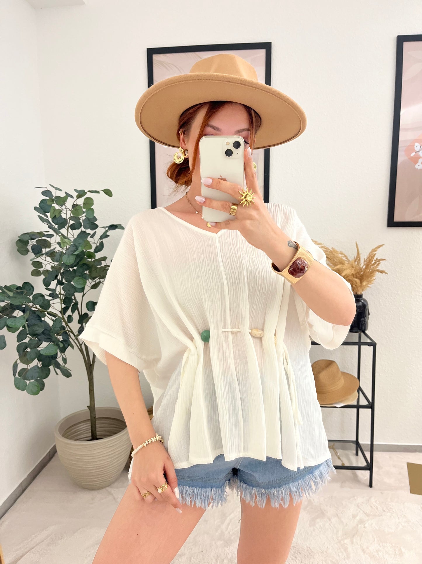 Oberteil "Anita" weiß - Shirtbluse mit Steindetails