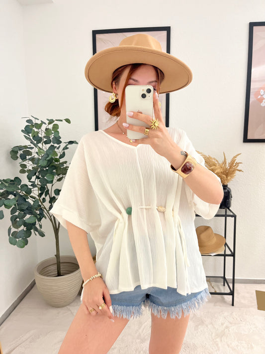 Oberteil "Anita" weiß - Shirtbluse mit Steindetails