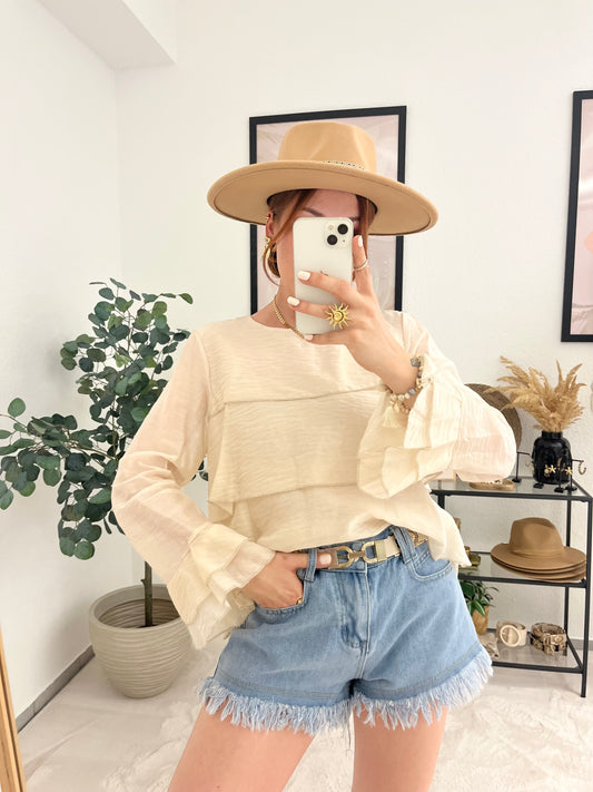 Bluse "Amelia" creme - mit Rüschen leichte Boho Bluse