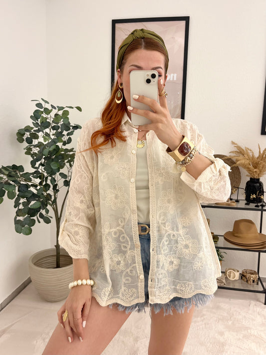 Bluse "Liandra" creme - bestickte Bluse im Boho-Look