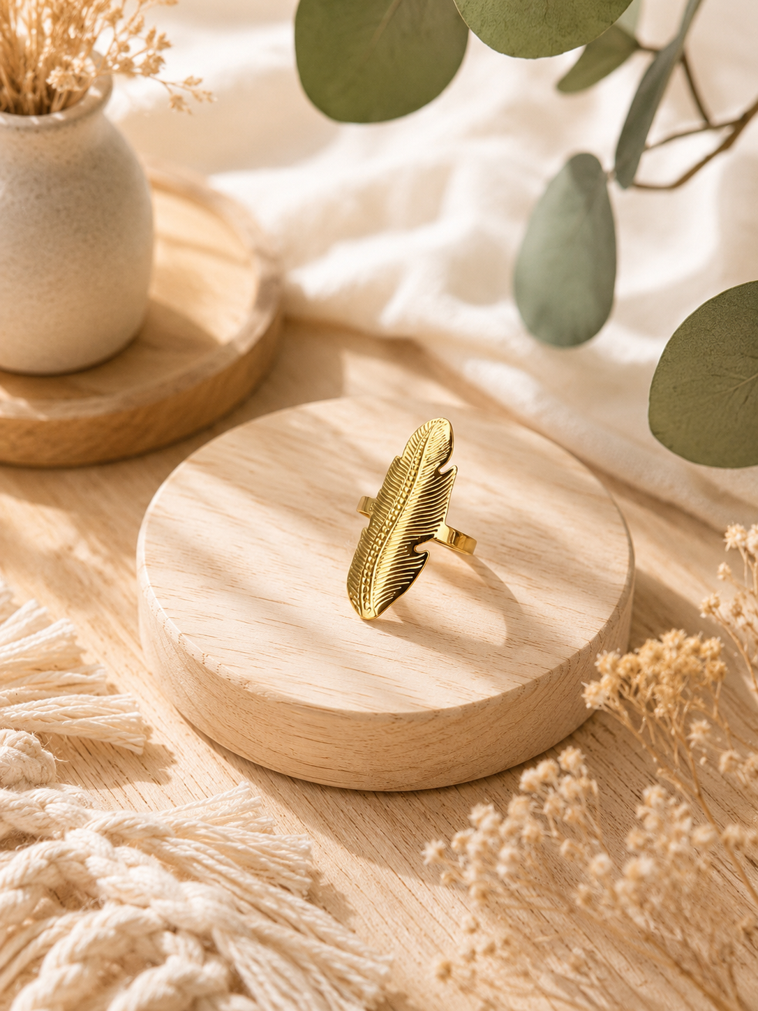 Ring "Feder" gold - Statement Ring größenverstellbar