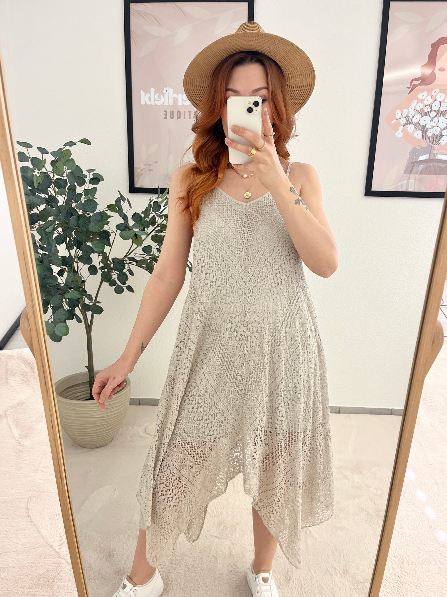 Spitzen Boho Kleid "Tessi" Creme