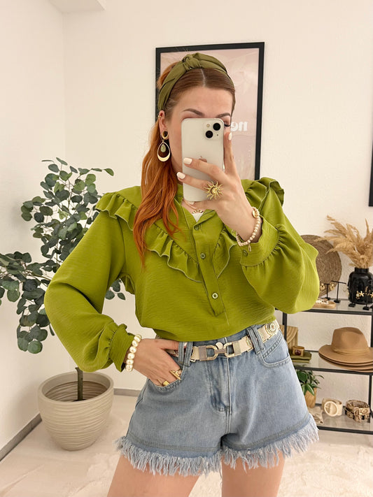 Bluse "Luana" grün - mit Rüschen