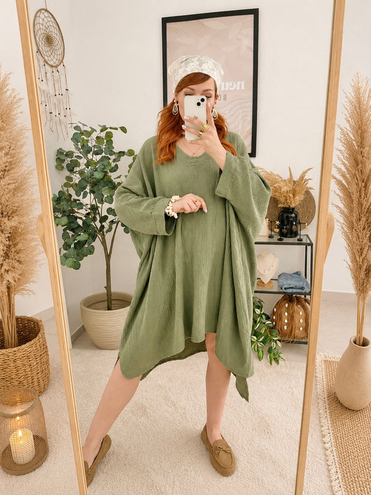 Musselinkleid "Tatiana" khaki - leichtes Baumwollkleid
