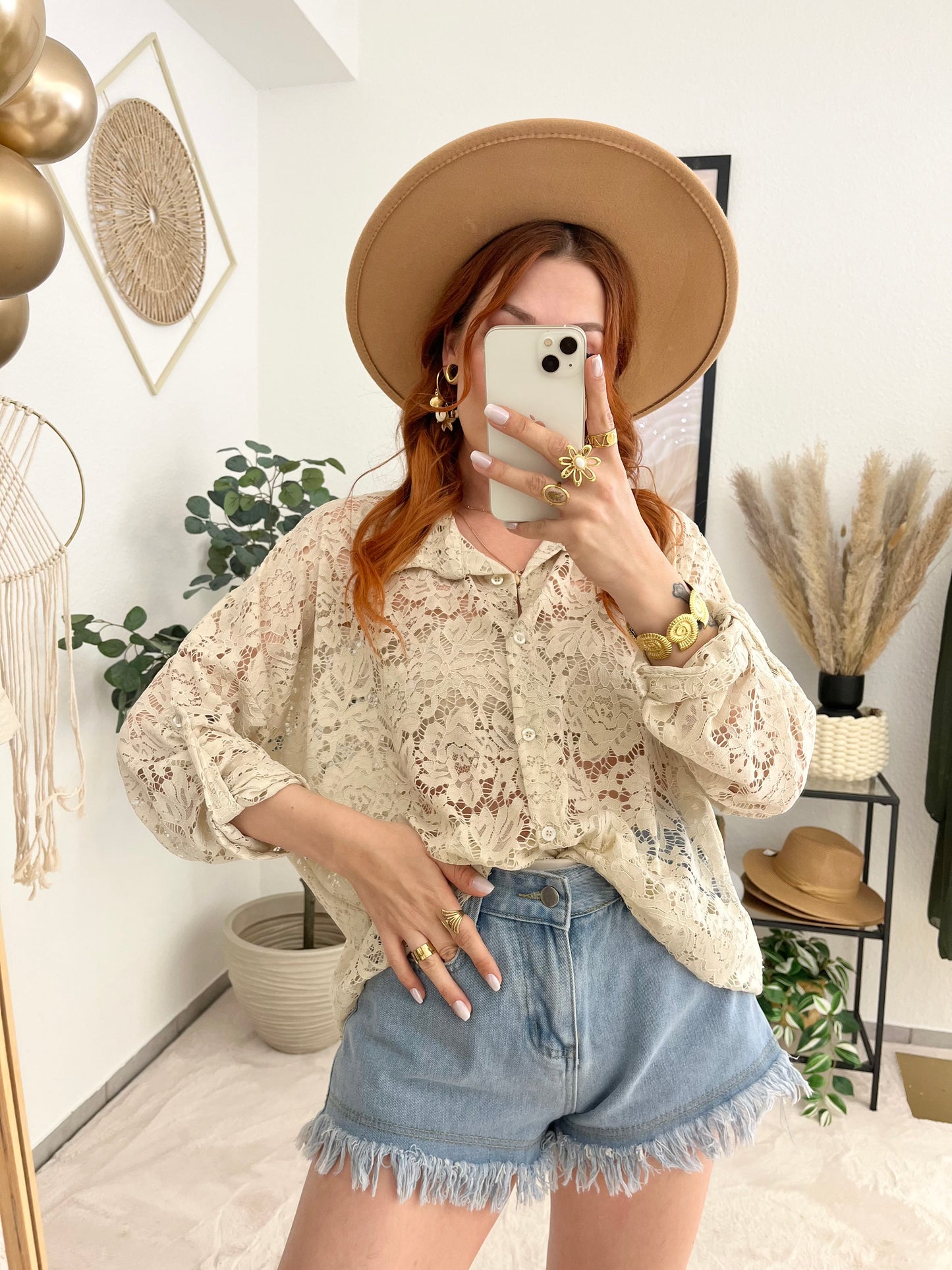 Bluse "Nora" beige - Bluse aus Spitze