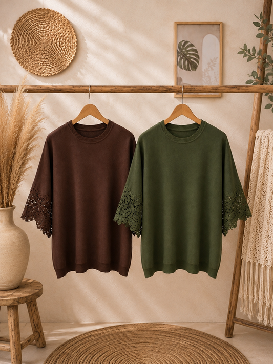Oberteil mit Spitzendetails "AMMI" - leichter Pullover