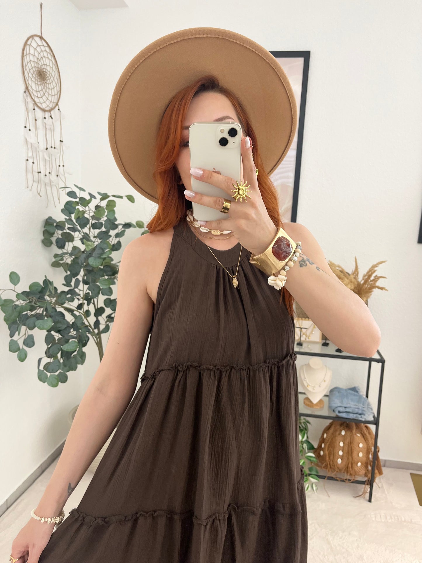 Kleid "Johanna" braun - süßes Sommerkleid mit Rüschen