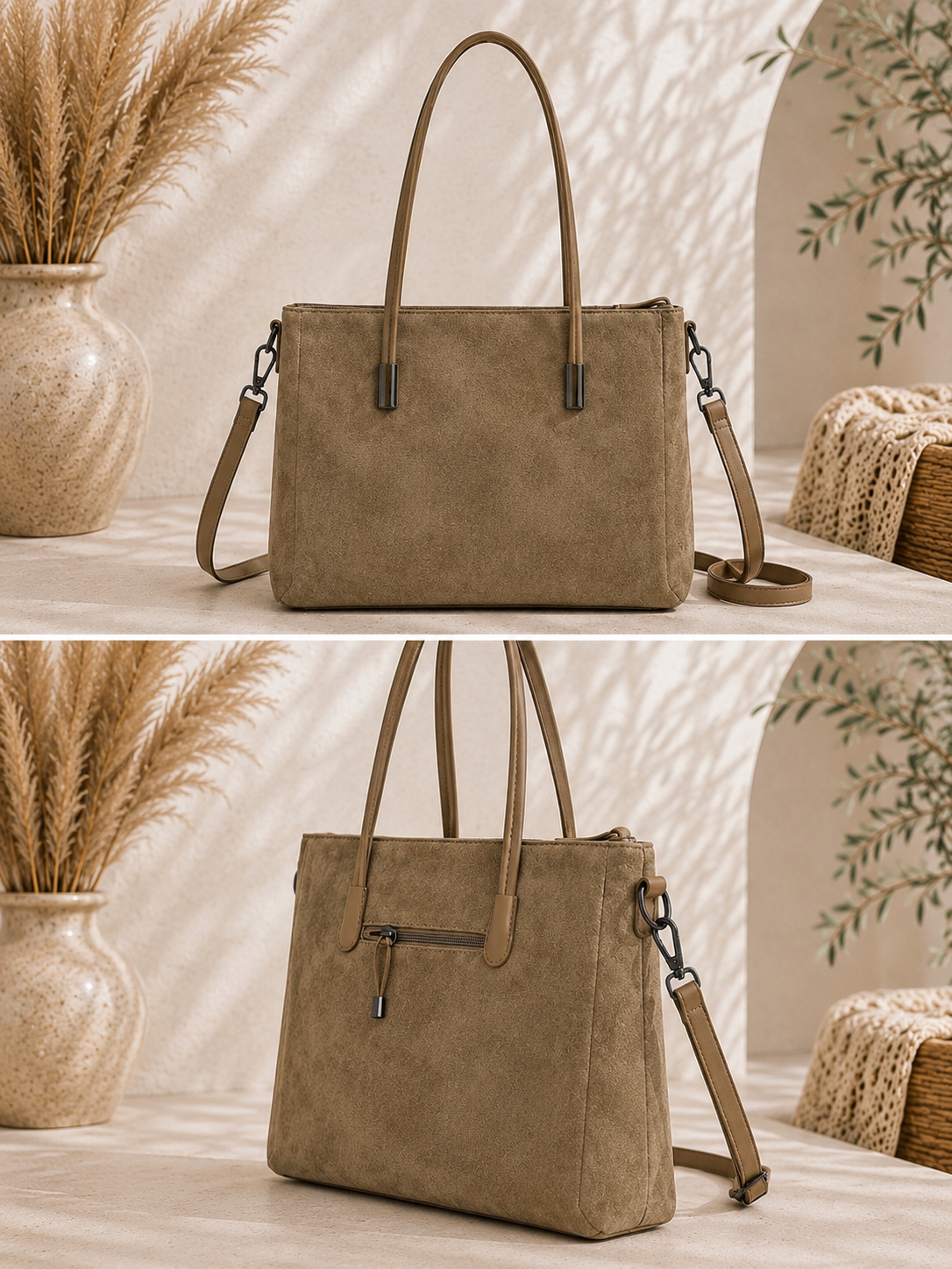 Tasche "Luxy" - Tragetasche im Wildlederlook beige/taupe- zwei Größen