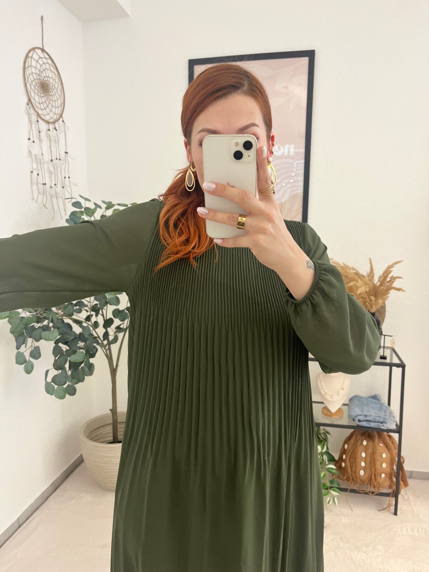 Kleid "Jennyfer" khaki - leichte Sommerkleid im Plisseelook