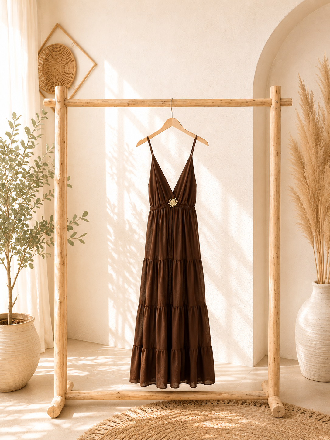 Maxikleid "Soleil" - verschiedene Farben mit Brosche