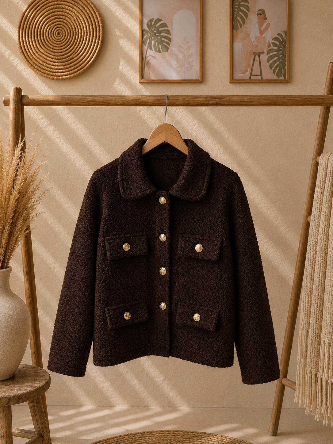 Jacke "HELENE" Teddylook Jacke mit goldenen Knöpfen