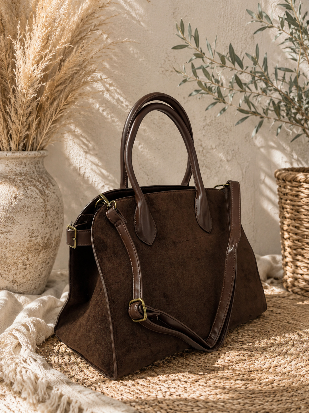 Wildlederoptik Henkeltasche "LUCIA"  mit Tragegurt - in verschiedenen Farben
